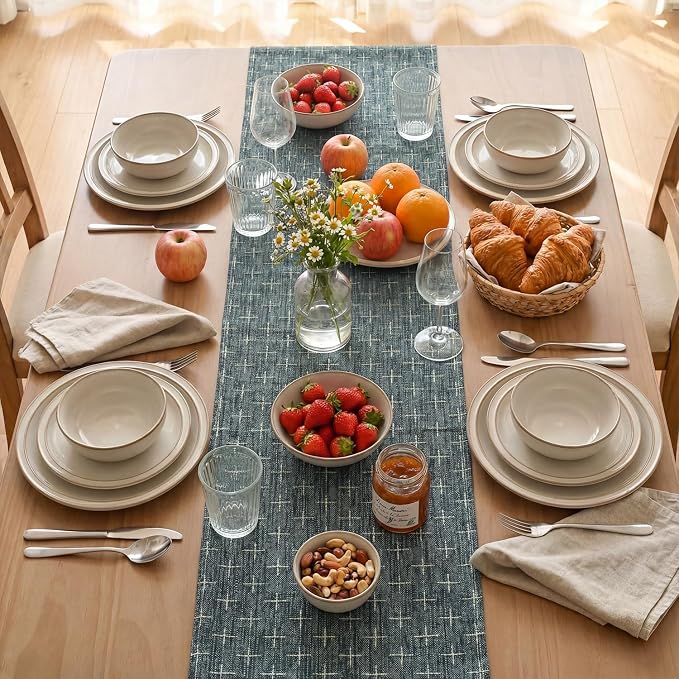 Artoid Mode Navy Blue Cross-Star Textured Table Runner, Seasonal Waterproof - Image 3
