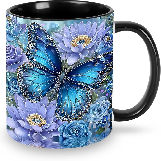 Yrebyou Butterfly Coffee Mug 11oz Ceramic Cup by Yrebyou