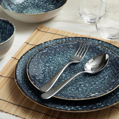 Larder & Vine Ceramic Stoneware Dinnerware 16-Piece Set, 4 Place Settings (Bondi Waters)