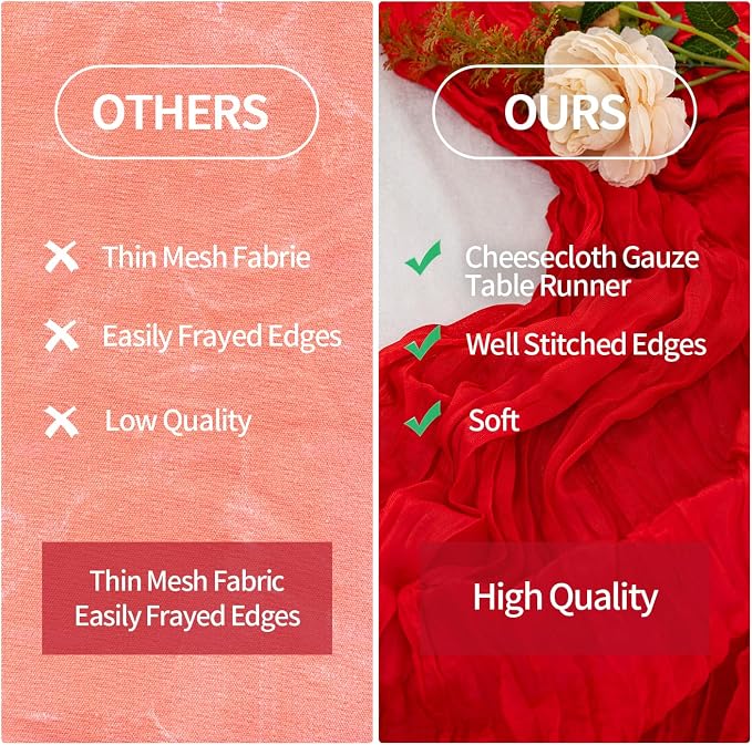 6 Pack Red Cheesecloth Table Runner 22x120 Inch | 10Ft Boho Gauze Sheer Rustic - Image 6