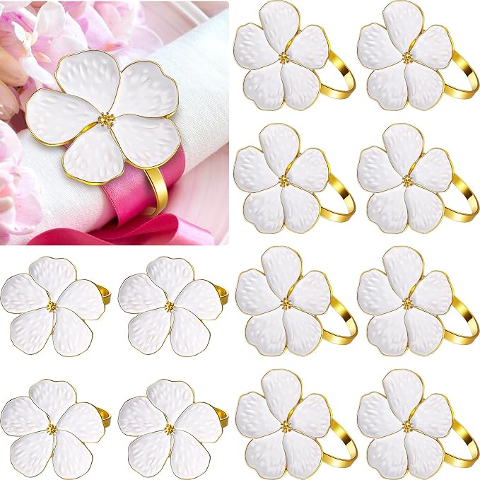 Patelai Set of 200 White Flower Napkin Rings Bulk Gold Napkin Ring Holders | by Patelai