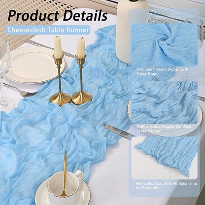 8 Pack LightBlue Cheesecloth Table Runner 17x108 inch Boho Gauze Cheese Cloth - Image 5