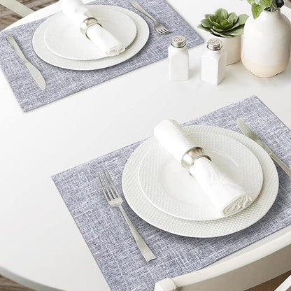 Cloth Placemats Set of 8, Double Thickened Washable Dining Table Mats Place Mats Indoor/Outdoor Linen Place Mats for Dinner Table Durable Table Mats Easy to Clean(Silver Gray)