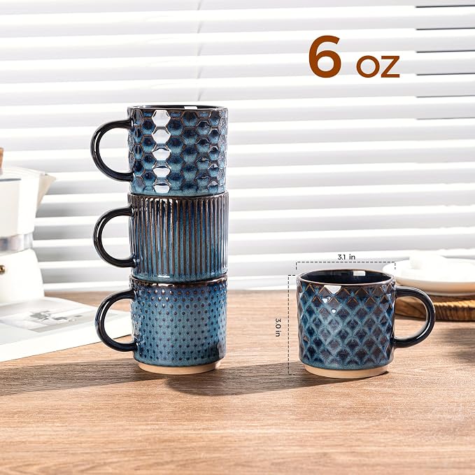 GBhome 6 OZ Stackable Coffee Mugs Set of 4, Ceramic Coffee Cups Set | 4 - Image 2