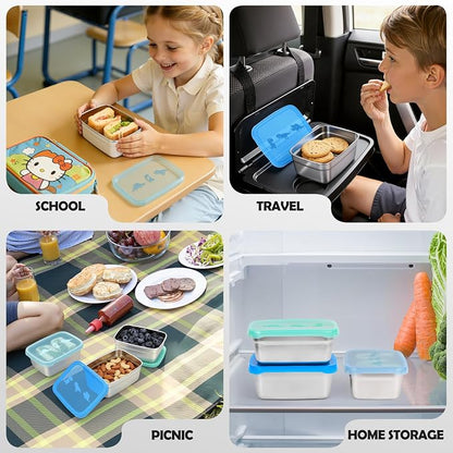3-Pack Stainless Steel Snack Containers - 550ml Leakproof Colorful Lids - Image 8
