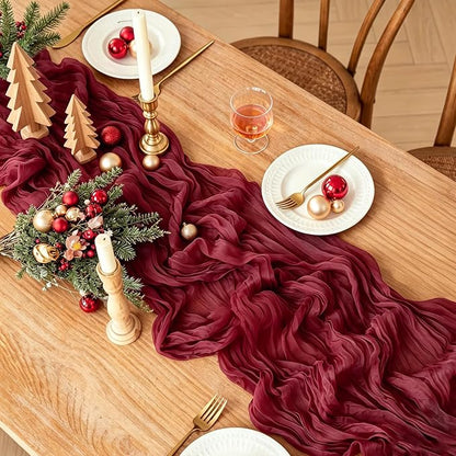 6Pcs Burgundy Table Runner, 10FT Boho Rustic Burgundy Maroon Table Runner - Image 2