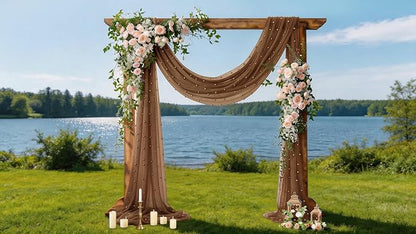 Pearl Table Runner Gauze Sheer 19FT Wedding Draping Fabric Decor | Brown Summer - Image 3