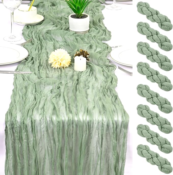 8 Pack Sage Green Cheesecloth Table Runner 17x108 inch Boho Gauze Cheese Cloth by Unknown