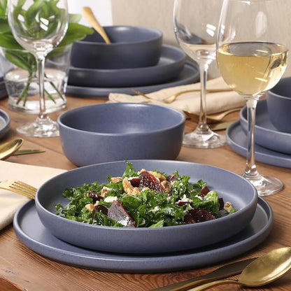 Gibson Elite Bayou Moon Plates and Bowls Sets, 16-Piece Blue Matte Stoneware - Image 2