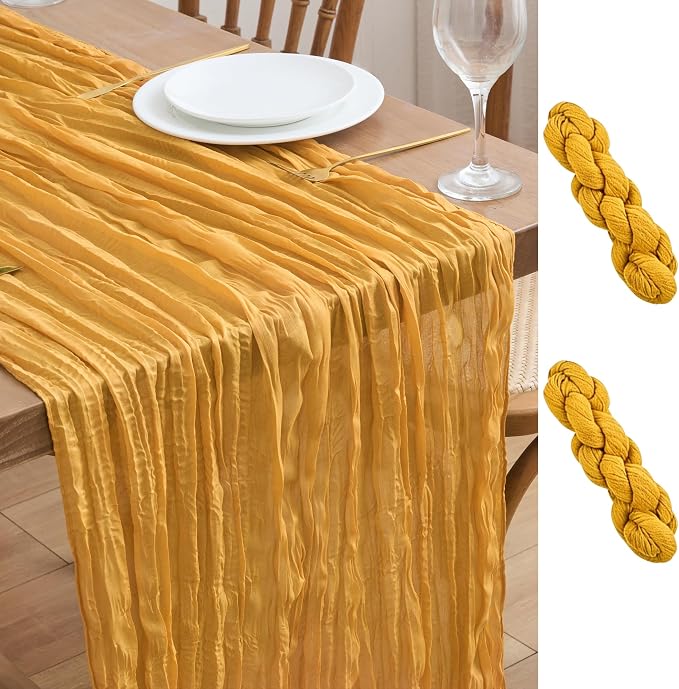 Asee'm 2pcs Gold Yellow Cheesecloth Table Runner Summer 10FT Rustic Gauze | by Aseem