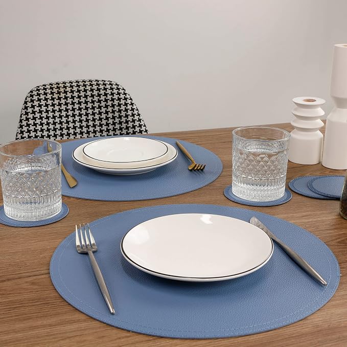 Jovono Set of 6 Faux Leather Round Placemats and Coasters, Coffee Mats Kitchen - Image 6