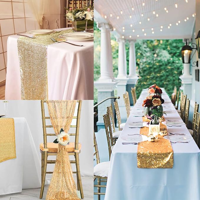 12 Packs 12 X 108 Inch Gold Sequin Table Runner Glitter Dining Table Runner - Image 8