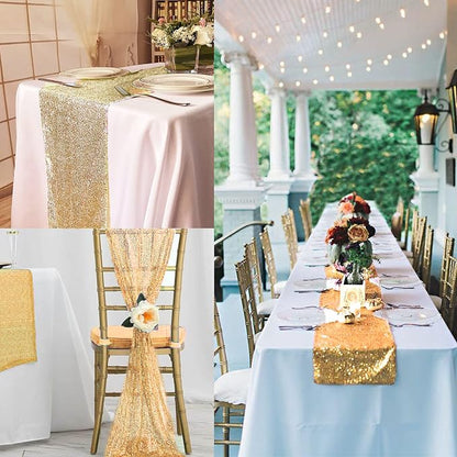 12 Packs 12 X 108 Inch Gold Sequin Table Runner Glitter Dining Table Runner - Image 8
