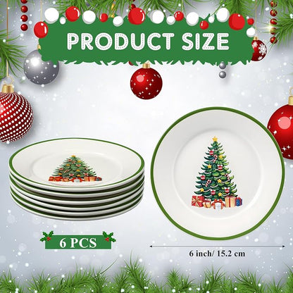 Honeydak 6 Pcs 6 Inch Christmas Plates Ceramic Xmas Tree Decorations Porcelain - Image 2