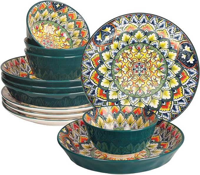 YA JU Mandala Dinnerware Sets Serves 4, Buffet Dinnerware, Boho Plates and by Jinsongdafa