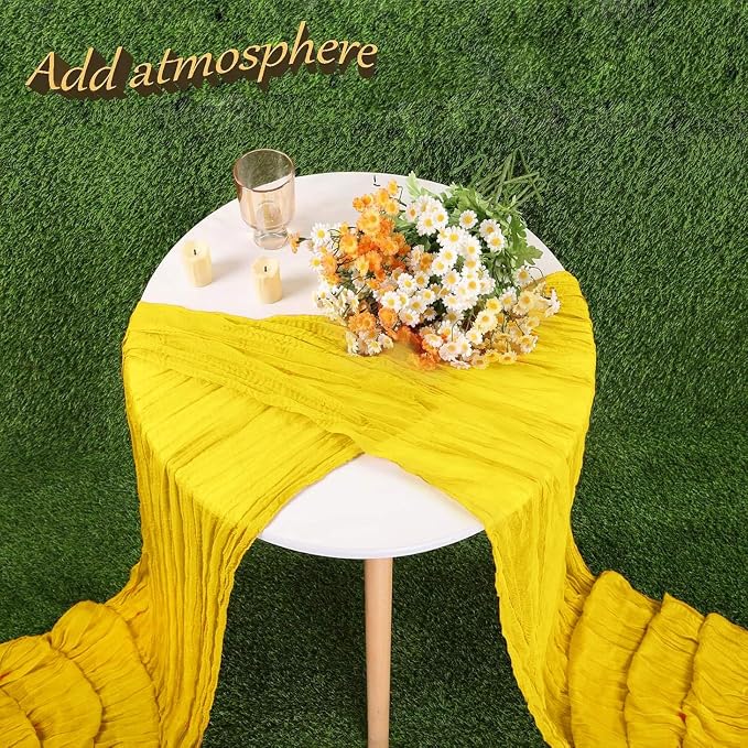 13.3FT Light Yellow Cheesecloth Table Runner Transparent Boho Table Runner - Image 5