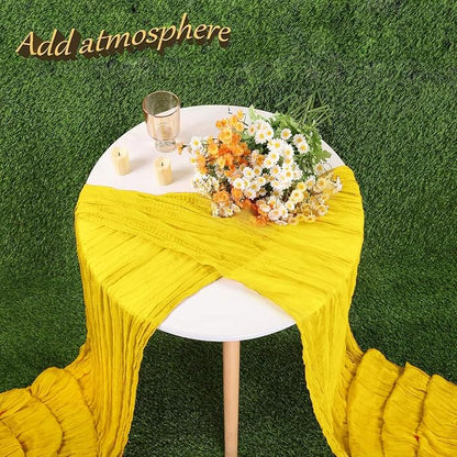 13.3FT Light Yellow Cheesecloth Table Runner Transparent Boho Table Runner - Image 5