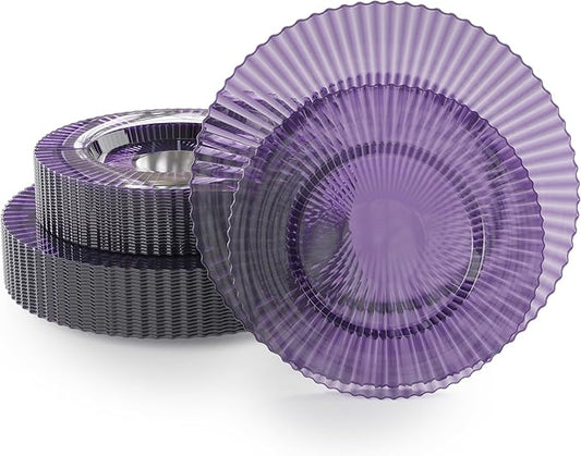 Exquisite 80 Piece Plastic Disposable Plates Set For 40 Guests I 40 X 9 Inch & 40 X 11 Inch Disposable Plastic Plates | Color: Purple | Great for Weddings Parties And Formal Occasions