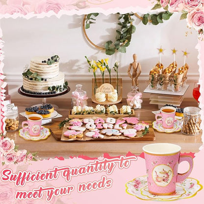 Tioncy 100 Pcs Tea Party Decorations Include 50 Pieces 9 oz Paper Tea Cups - Image 5