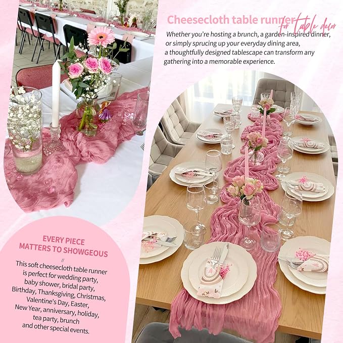 18 Pack Cheesecloth Table Runner 10FT Dusty Rose Table Runner Boho Gauze Cheese - Image 8