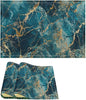 Marble Linen Placemats Set of 2, 12x17 Inch Abstract Modern Foil Stone Texture Blue Gold Marble Table Mats Washable Fabric Place for Party Kitchen Wedding Dining Banquets Decor