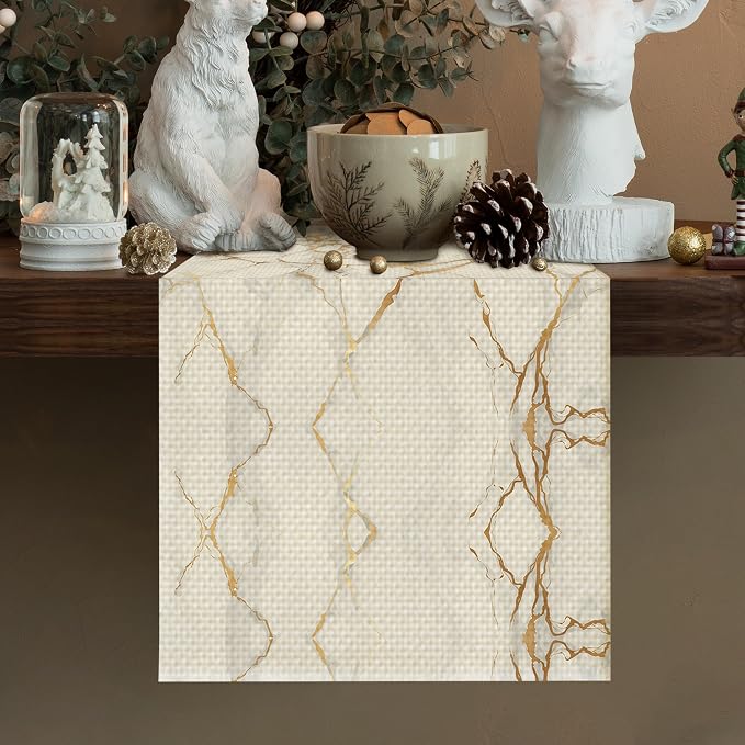 Marble Burlap Table Runner Seasonal Spring Fall Kitchen Dining Linen Table - Image 2