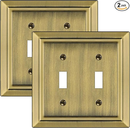 Metal Wall Plate for Electrical Outlets, Decorative Antique Brass Switch Plates Outlet Cover, Light Switch Cover Plate, 2-Gang Wall Plates (Double Toggle, 2 Pack)