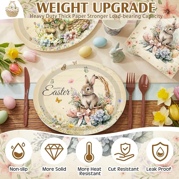350 Pcs Easter Bunny Oval Paper Plates Set - Image 4