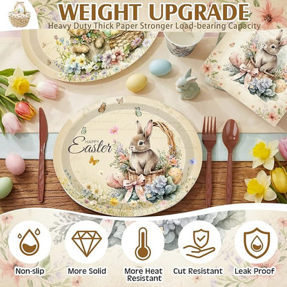 350 Pcs Easter Bunny Oval Paper Plates Set - Image 4