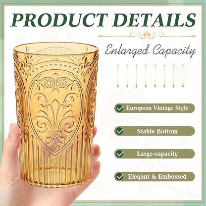 48 Pcs 16 oz Plastic Vintage Drinking Glasses Stemless Ribbed Highball Glasses - Image 3
