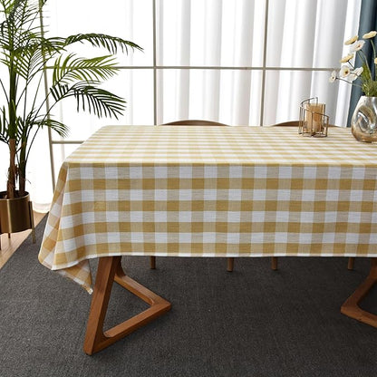 Gingham Table Cloth for Square Tables Yellow Checkered Plaid Tablecloth Heavy Duty Cotton Blend Washable & Wrinkle Table Cover for Outdoor Kitchen Dining Picnic Camping (52x52 Inch)