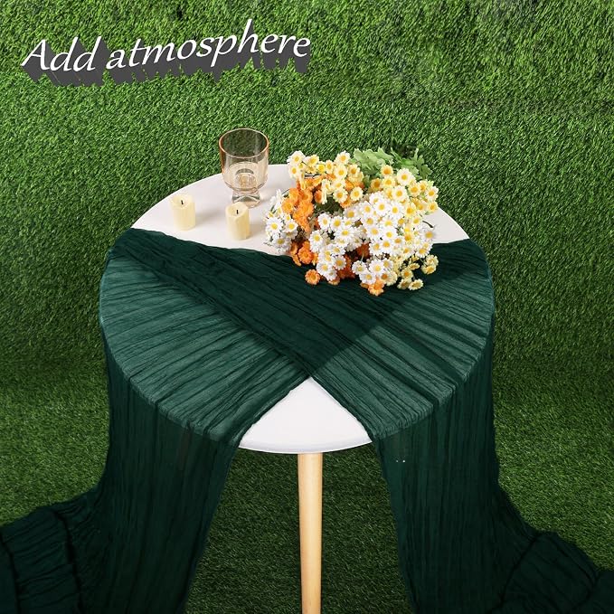 Dark Green Cheesecloth Table Runner 157 Inch Long Boho Table Runner Vintage - Image 5