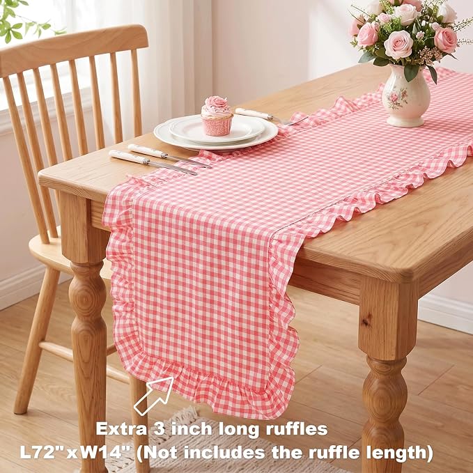 Eternal Beauty 14x120 Gingham Ruffle Table Runner - Image 5