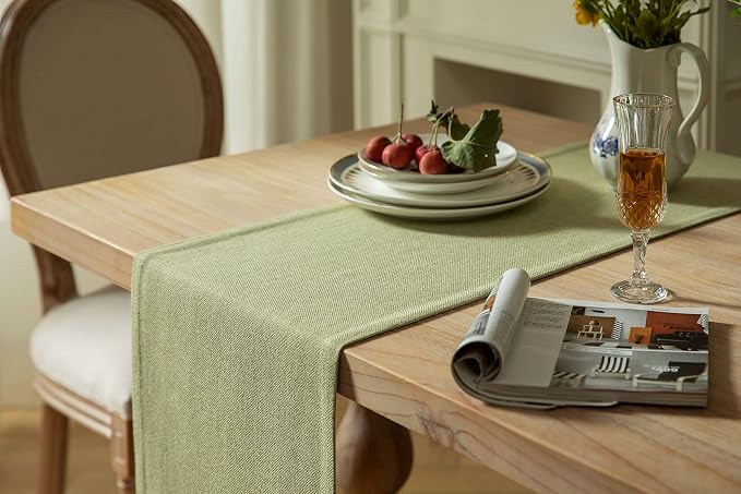 Burlap Style Farmhouse Table Runner, 14x72 Inches Light Sage Green | Thick - Image 4