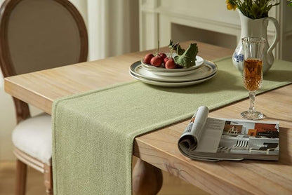 Burlap Style Farmhouse Table Runner, 14x108 Inches Light Sage Green | Thick - Image 4