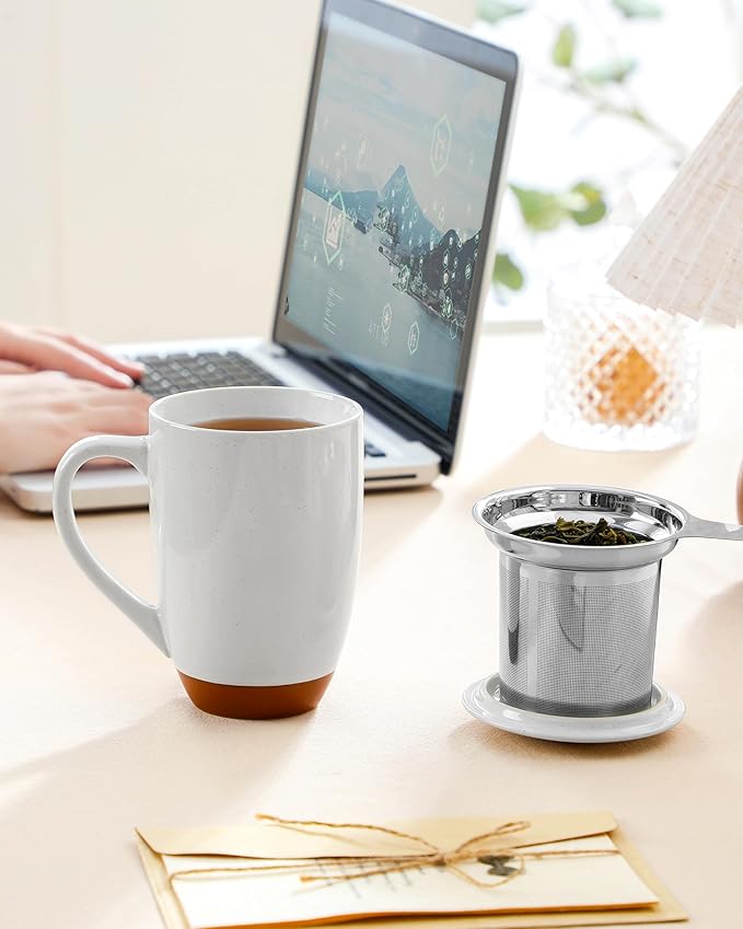 MALACASA Ceramic Tea Mug with Lid and Stainless Steel Infuser, 18 oz Large Tea - Image 6