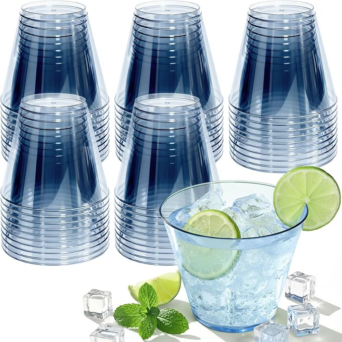 Glowserve 9 OZ Blue Disposable Plastic Cups Cocktail Cup 150 Pack | Fancy by glowserve