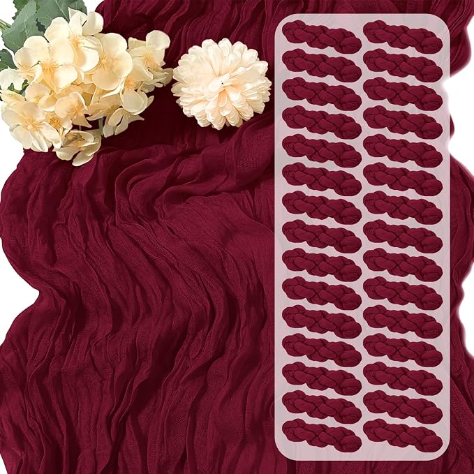 30 Pack Burgundy Cheesecloth Table Runner 17 x 108 inch Cheese Cloth Table by Yorcari
