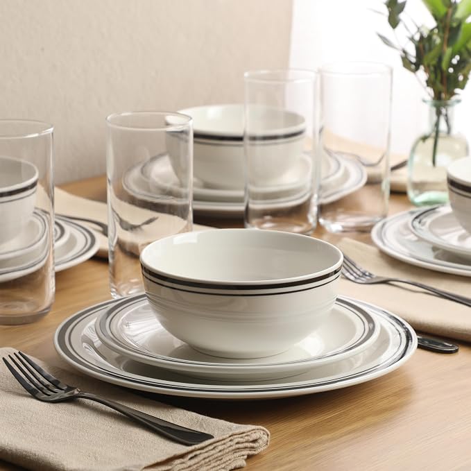 Gibson Home Hometown Diner 12-Piece Porcelain Dinnerware Set, Round Plates and - Image 2