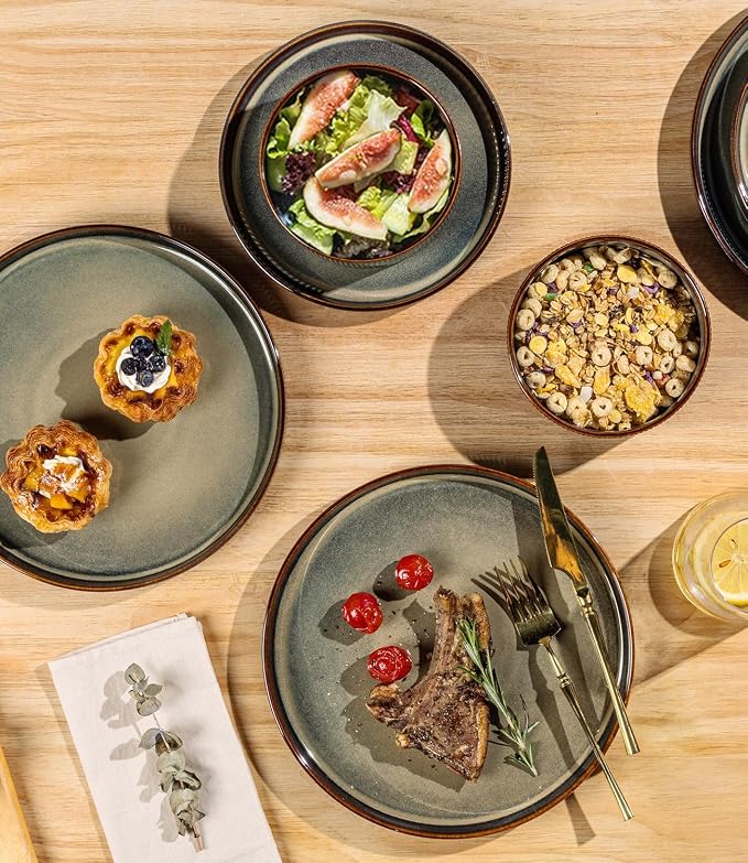 Ceramic Dinnerware Set for 8, 24-Piece Plates and Bowls Set | Lightweight - Image 3