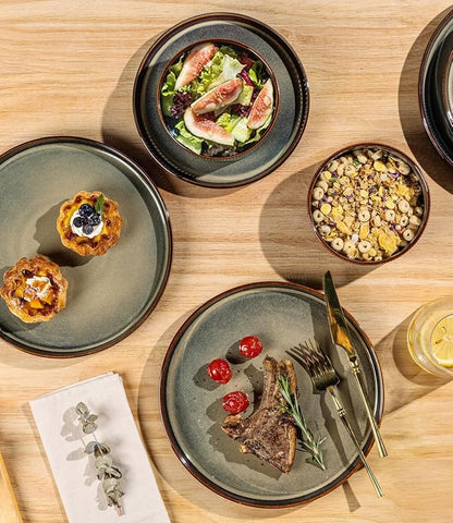 Ceramic Dinnerware Set for 8, 24-Piece Plates and Bowls Set | Lightweight - Image 3