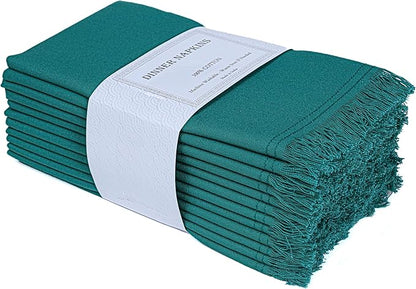 Bedding Craft Cotton Cloth Dinner Napkins Set of 12 – 18x18 Funfare Multicolor with Colored Edge Embroidery – Durable Washable Fabric Napkins for Weddings, Events, Restaurants & Home Dining