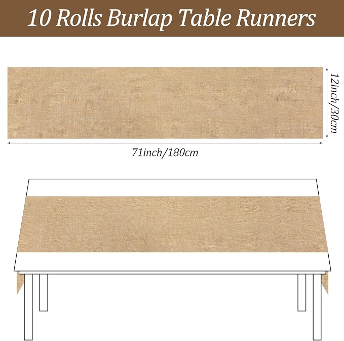 10 Pack Burlap Table Runners 12 x 71 Inch Rustic Linen Table Runner Natural - Image 2