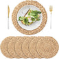 6 Pack 11.8" Woven Placemats, Natural Hand-Woven Water Hyacinth Placemats, Round Braided Rattan Tablemats for Dining Table, Large Weave Round Place Mats Heat Resistant Non-Slip Table Mats, 11.8 Inch