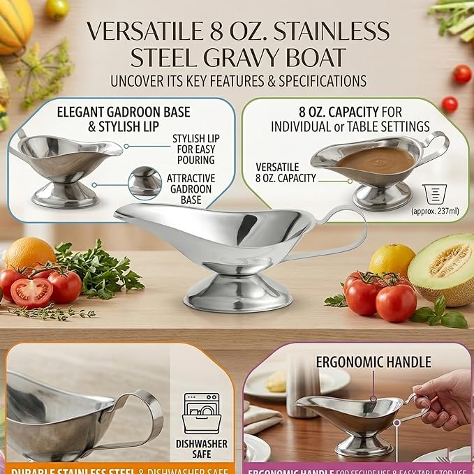 Stainless Steel Gravy Boat – Elegant Sauce Server - Image 4
