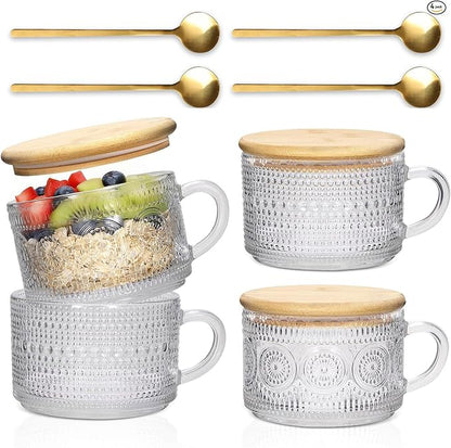 Vintage Coffee Mugs 4pcs Set, 14 Oz Glass Coffee Cups Gifts by Xigugo