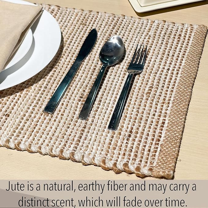 Natural Jute and Ivory Placemats, 13x19 Inch Dining Table Placemats - Image 3