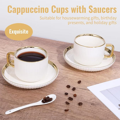 8.5oz Cappuccino Cups with Saucers Set of 6, Ceramic Coffee Cup and Saucer with - Image 6