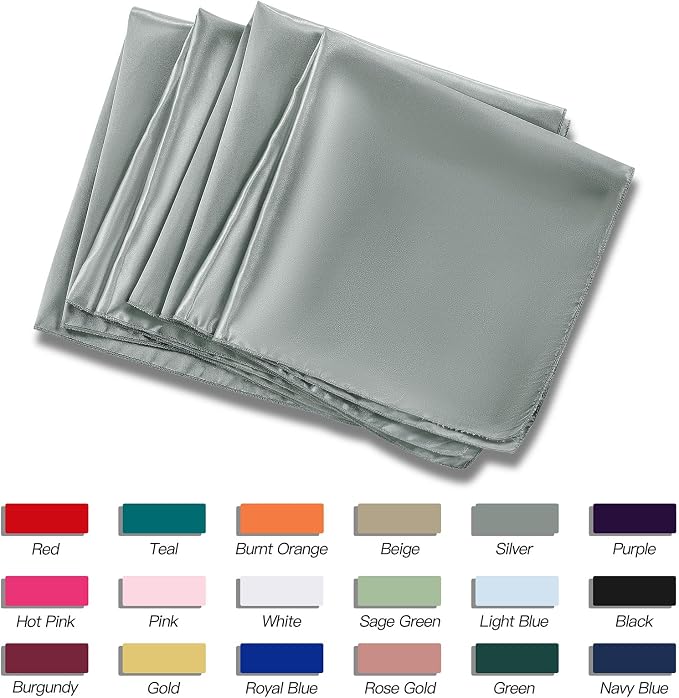 P Pothuiny 12 Pcs Silver Satin Napkins 17 x 17 Inch, Satin Cloth Napkins | - Image 6