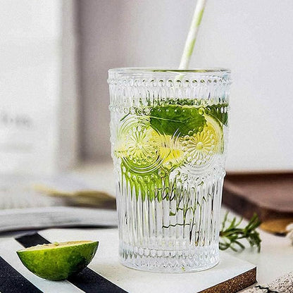 Ribbed Glass Cups 12oz Drinking Glasses Set of 2 Ribbed Glassware, Cocktail - Image 6